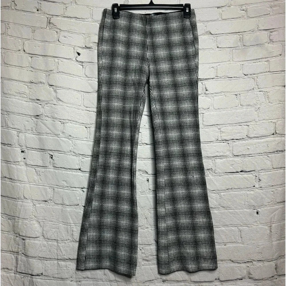 Maeve Black and White Plaid Flare Pants